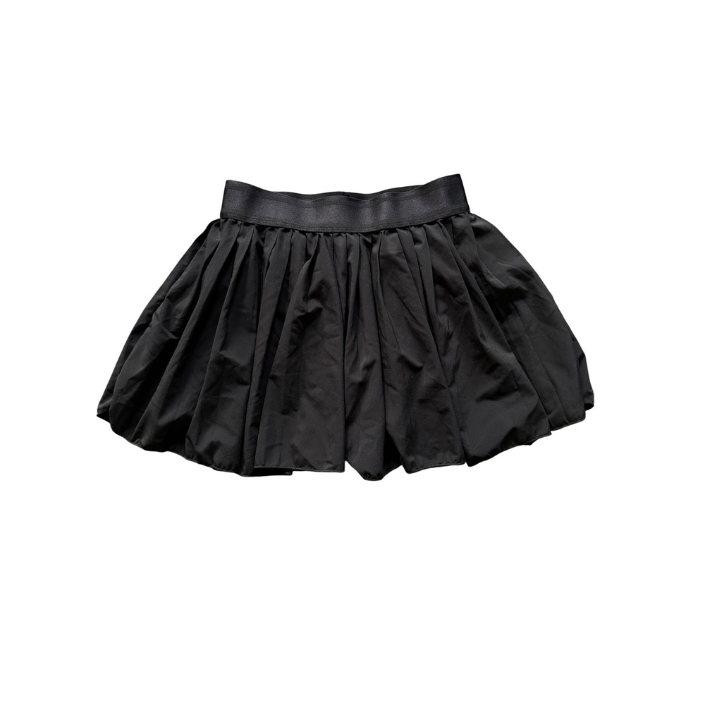 Black Bubble Hem Mini Skirt Elastic Waist Pleated Voluminous XS
